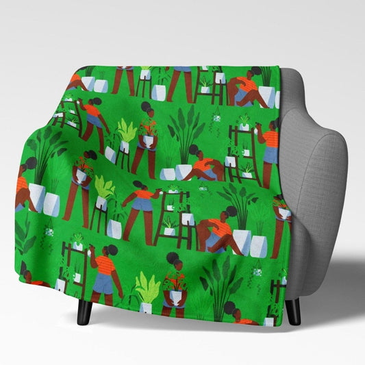 Plant Care Throw Blanket - Afrocentric Art by The Trini Gee