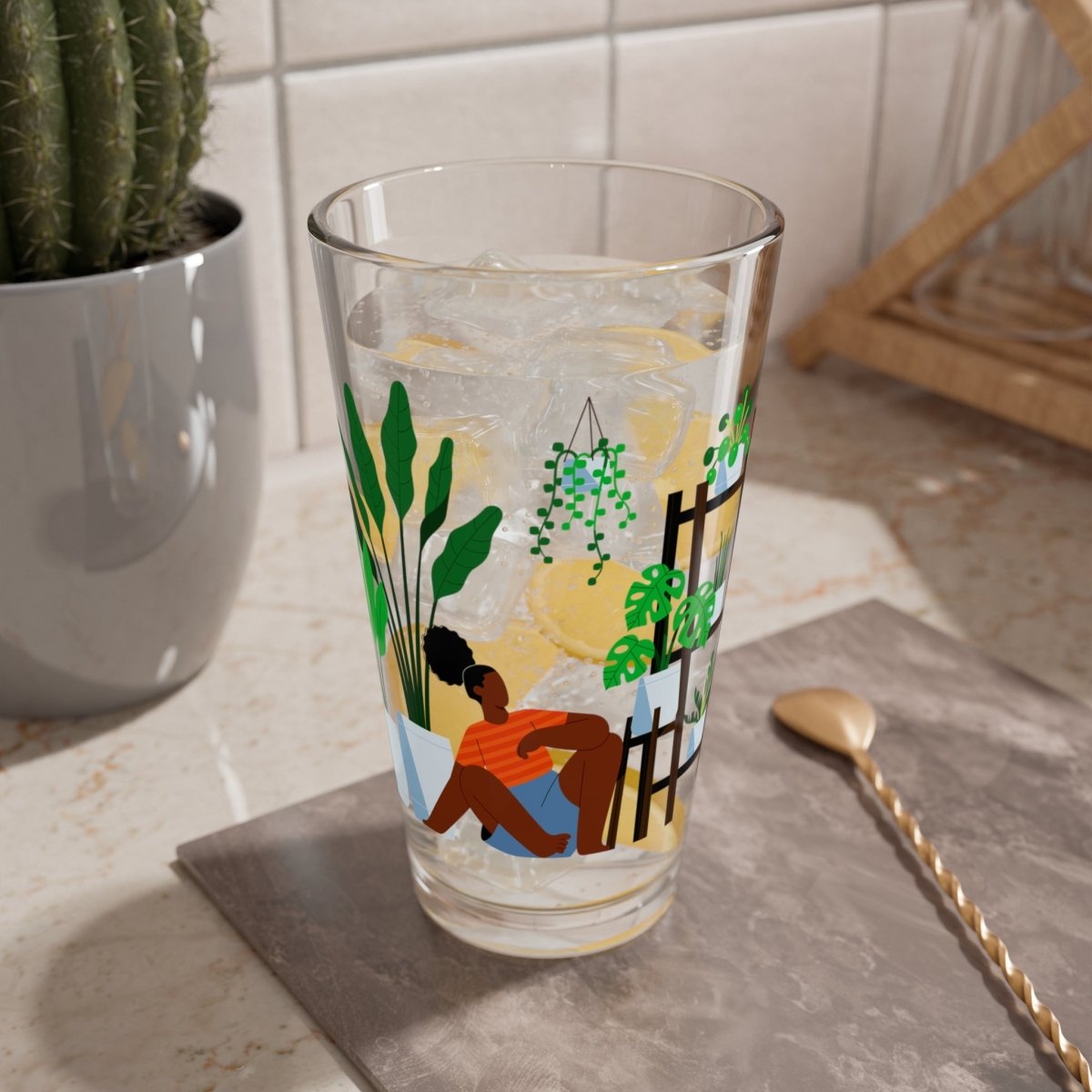 Plant Mom 16oz Glass - Afrocentric Art by The Trini Gee