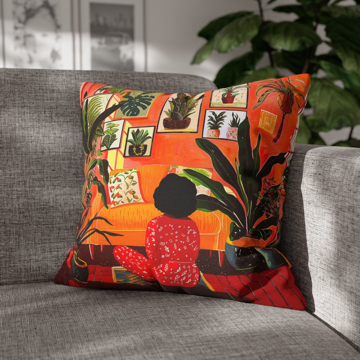 Plant Room Pillow - Afrocentric Art by The Trini Gee