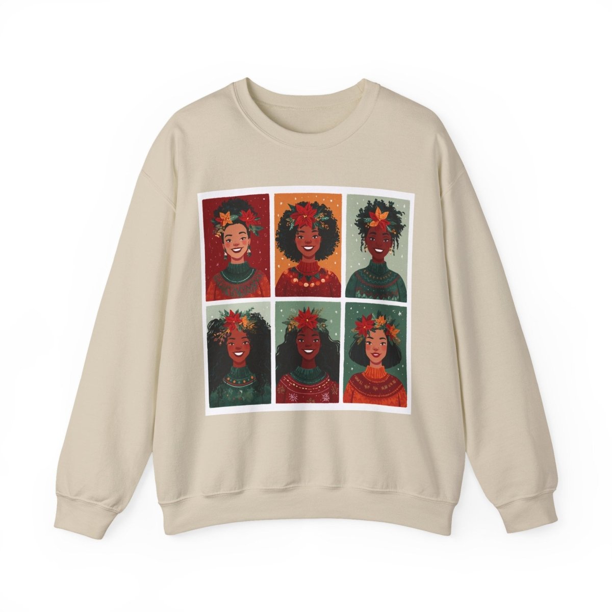 Poinsettia Crowns Sweatshirt - Afrocentric Art by The Trini Gee