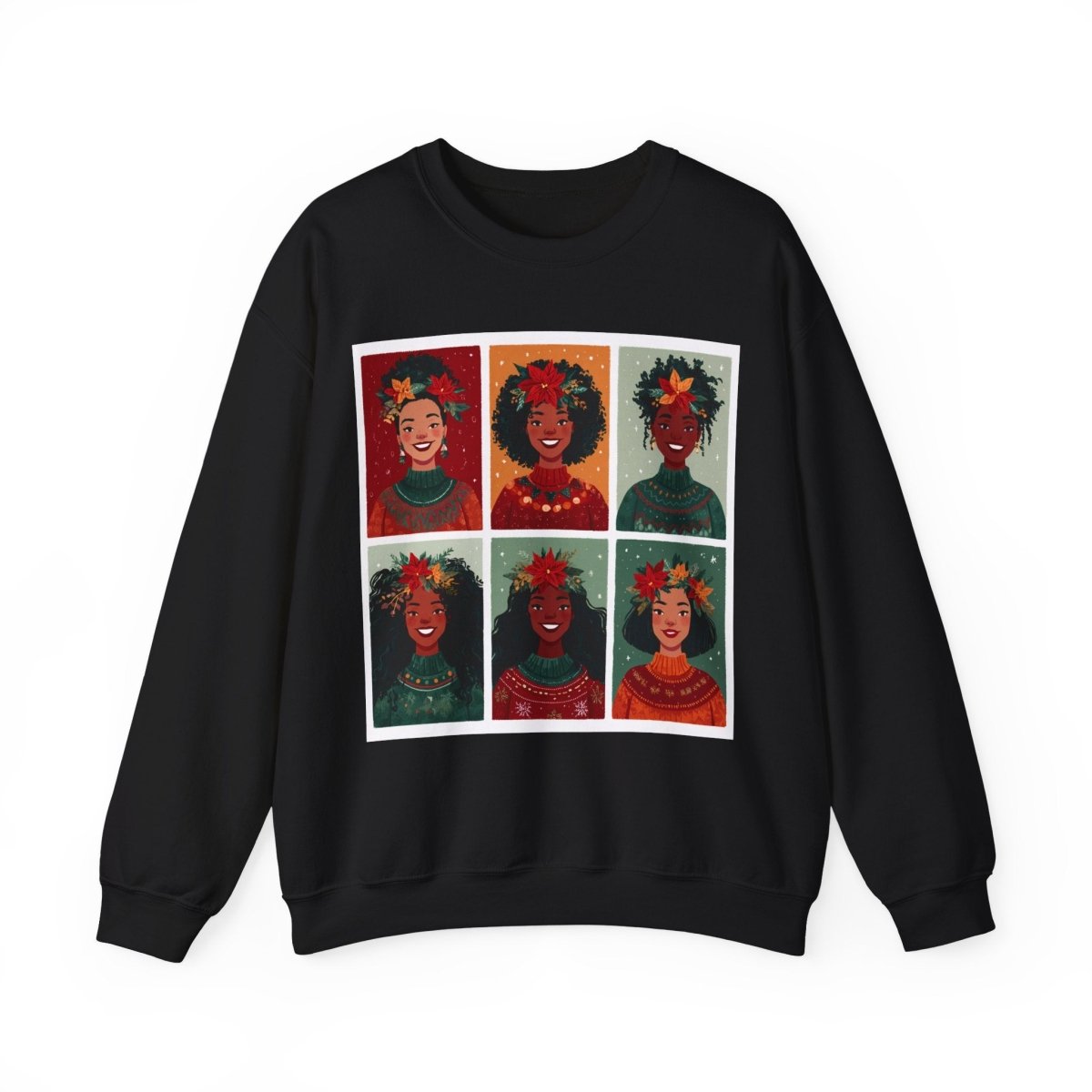 Poinsettia Crowns Sweatshirt - Afrocentric Art by The Trini Gee