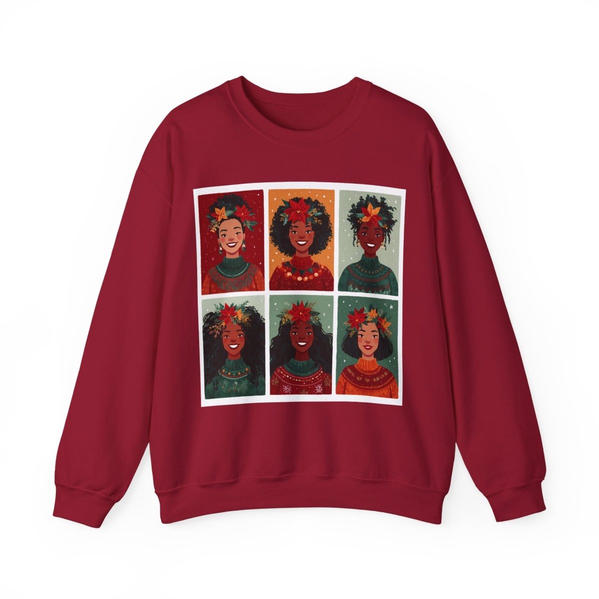 Poinsettia Crowns Sweatshirt - Afrocentric Art by The Trini Gee