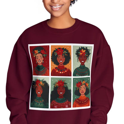 Poinsettia Crowns Sweatshirt - Afrocentric Art by The Trini Gee