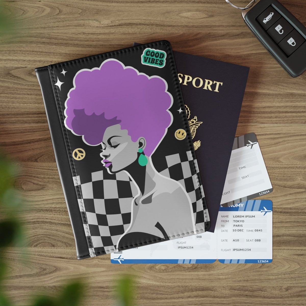 Purple Fro Queen Passport Cover - Afrocentric Art by The Trini Gee