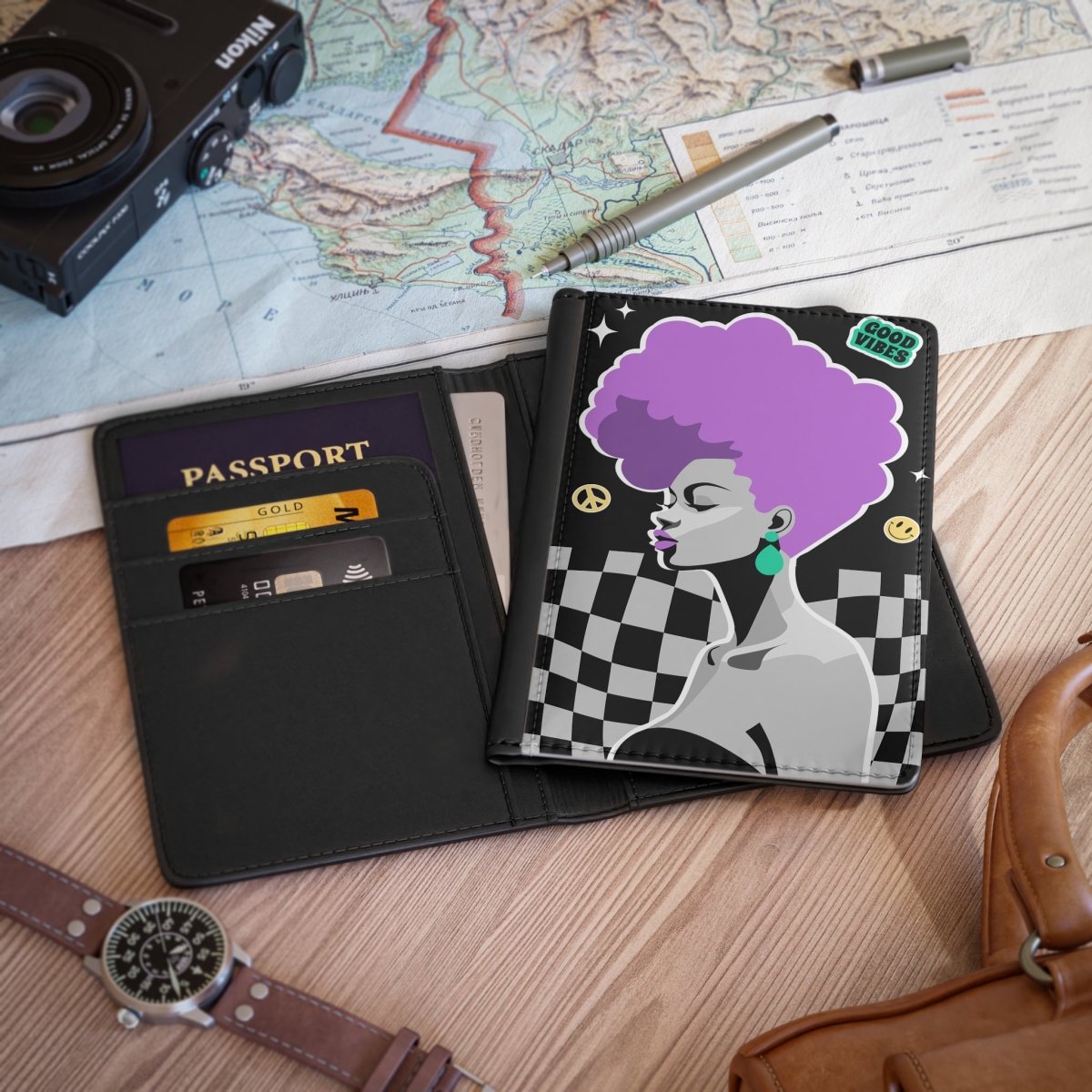 Purple Fro Queen Passport Cover - Afrocentric Art by The Trini Gee