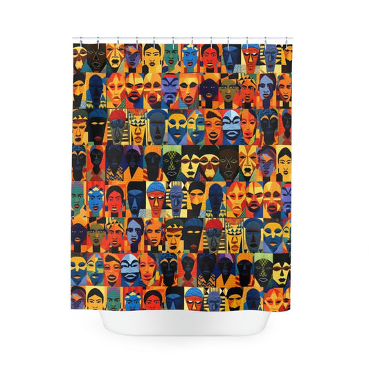 Quilted Faces Shower Curtain - Afrocentric Art by The Trini Gee