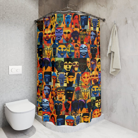 Quilted Faces Shower Curtain - Afrocentric Art by The Trini Gee