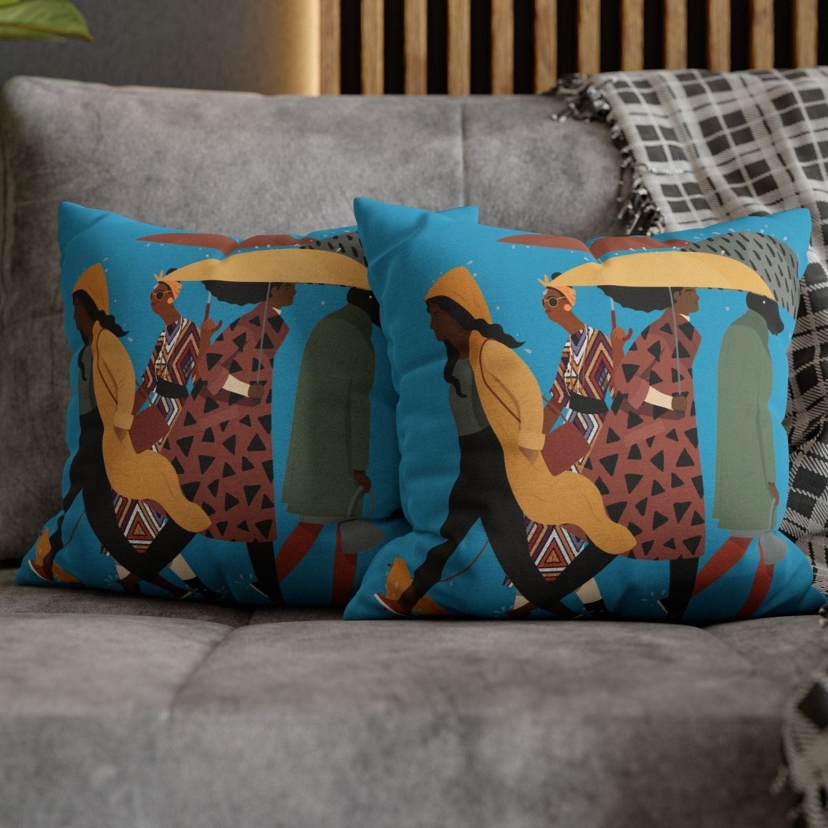 Rainy Day Pillow - Afrocentric Art by The Trini Gee