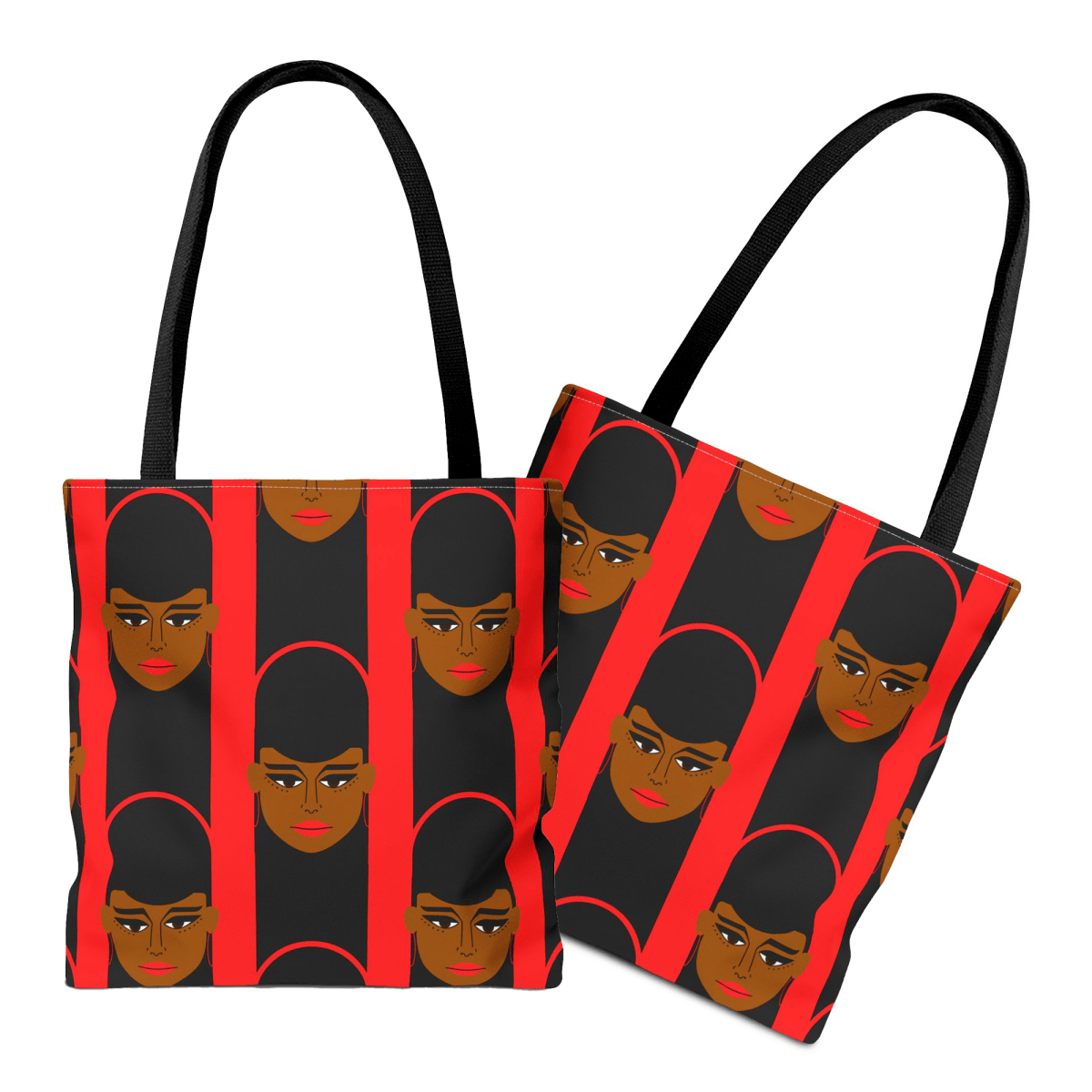 Red Afro Lines Tote Bag - Afrocentric Art by The Trini Gee