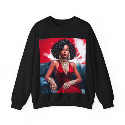 Red Dress Gold Jewels Sweatshirt - Afrocentric Art by The Trini Gee