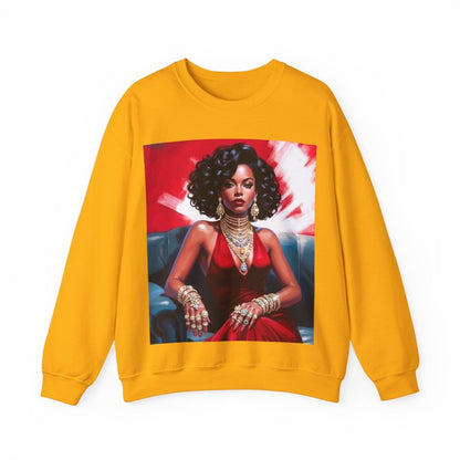 Red Dress Gold Jewels Sweatshirt - Afrocentric Art by The Trini Gee