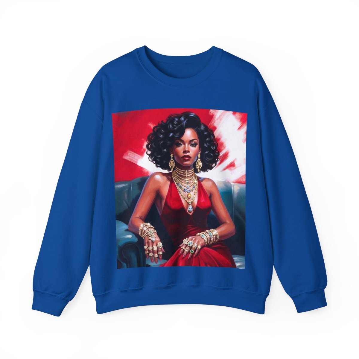 Red Dress Gold Jewels Sweatshirt - Afrocentric Art by The Trini Gee
