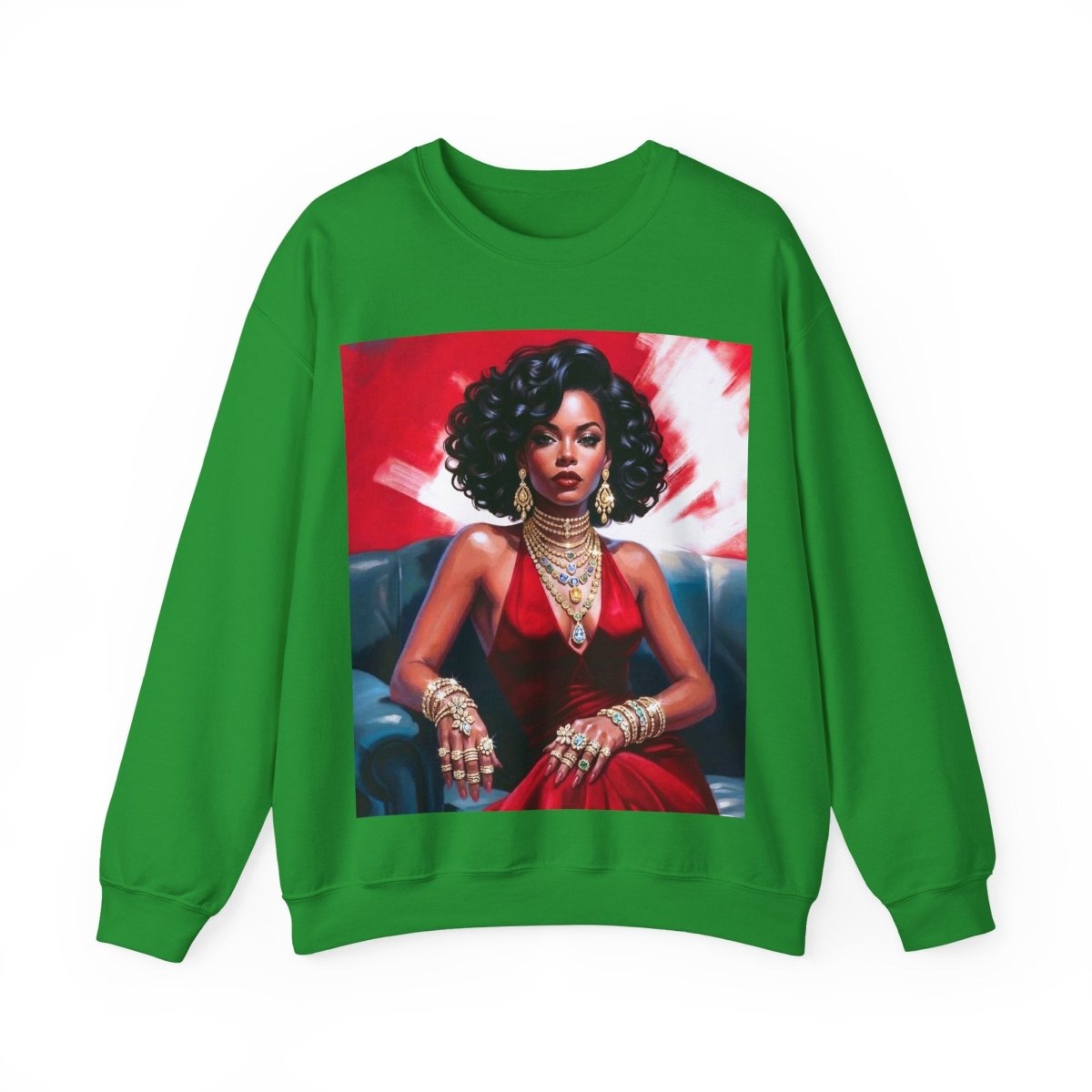 Red Dress Gold Jewels Sweatshirt - Afrocentric Art by The Trini Gee