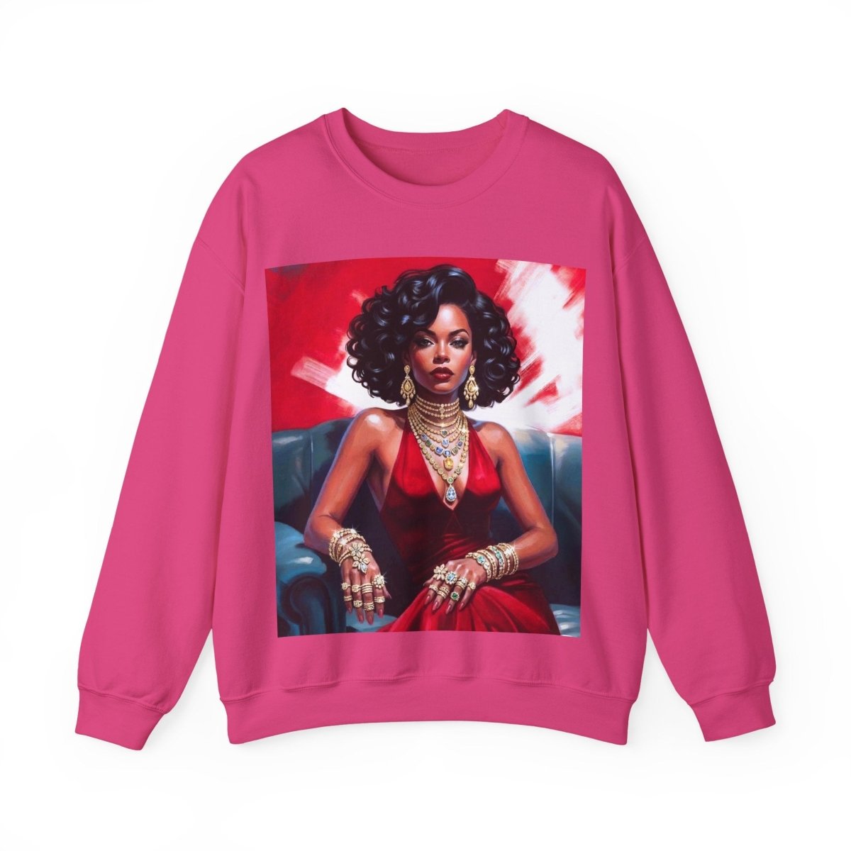 Red Dress Gold Jewels Sweatshirt - Afrocentric Art by The Trini Gee
