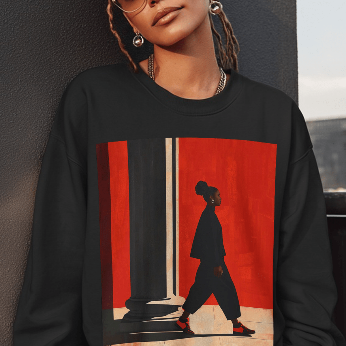 Red Walk Sweatshirt - Afrocentric Art by The Trini Gee