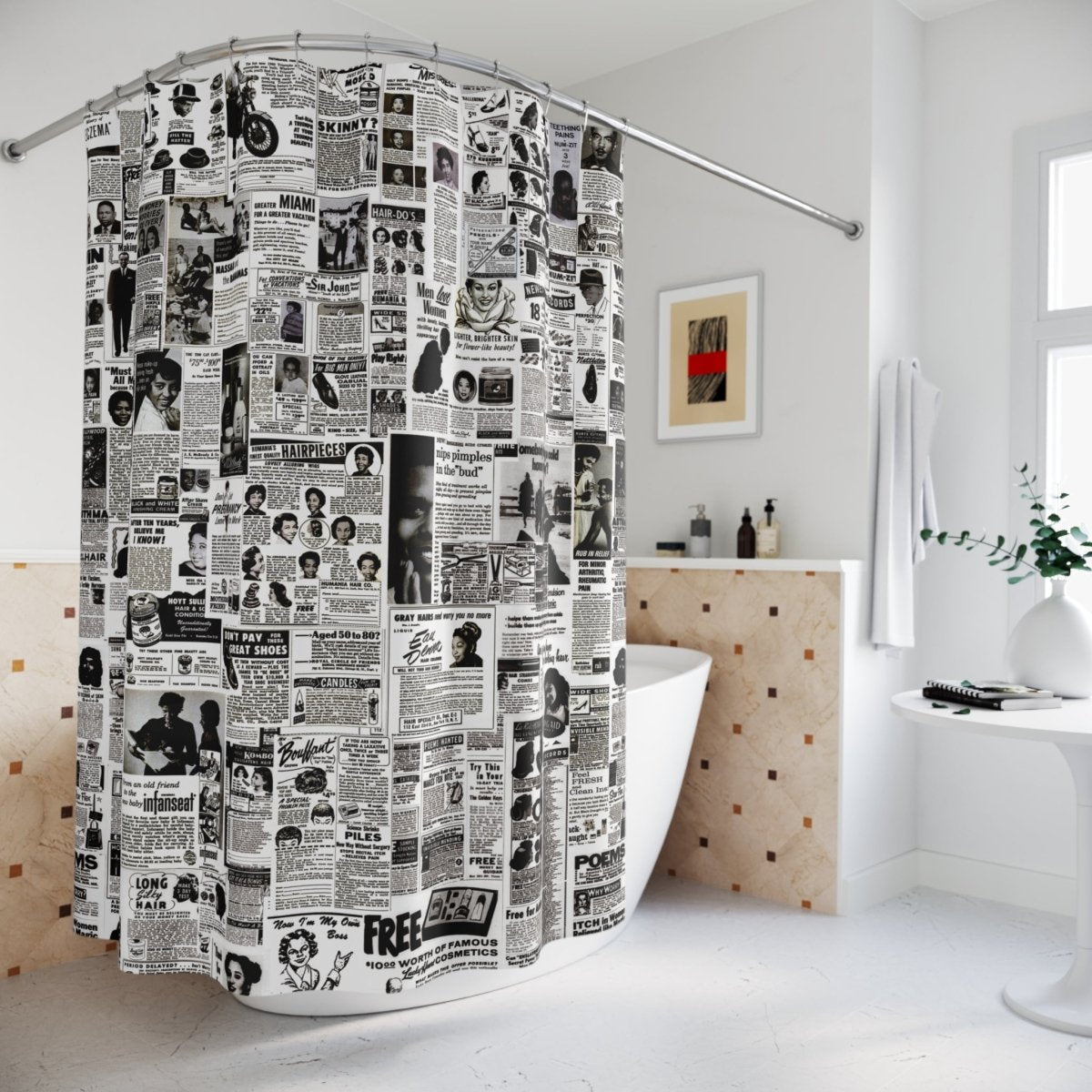 Retro Black Classifieds Shower Curtain - The Trini Gee