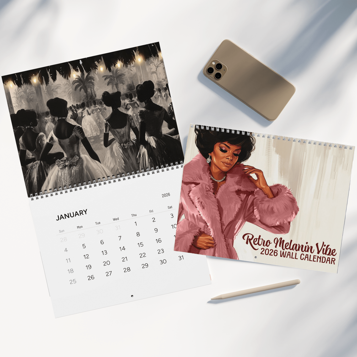 Retro Melanin Vibe 2026 Calendar - Afrocentric Art by The Trini Gee