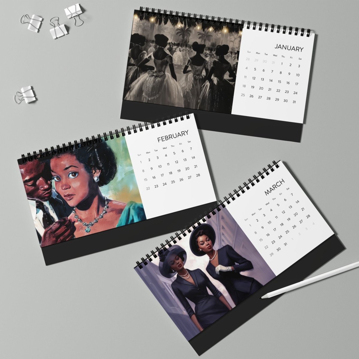 Retro Melanin Vibe 2026 Desktop Calendar - Afrocentric Art by The Trini Gee