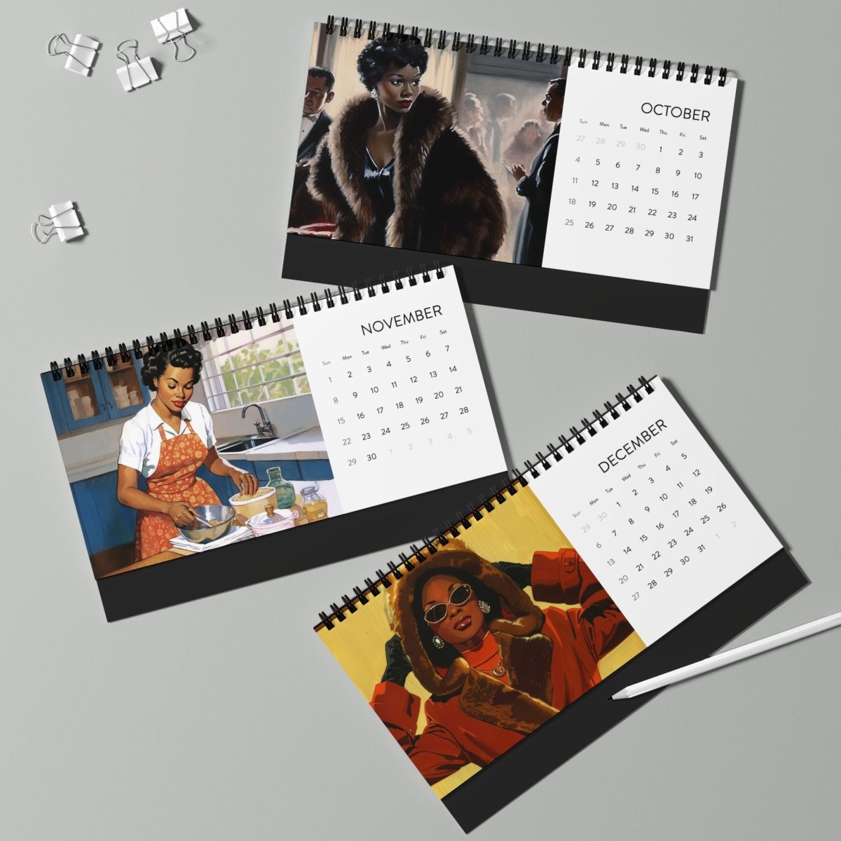 Retro Melanin Vibe 2026 Desktop Calendar - Afrocentric Art by The Trini Gee