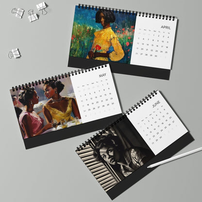 Retro Melanin Vibe 2026 Desktop Calendar - Afrocentric Art by The Trini Gee