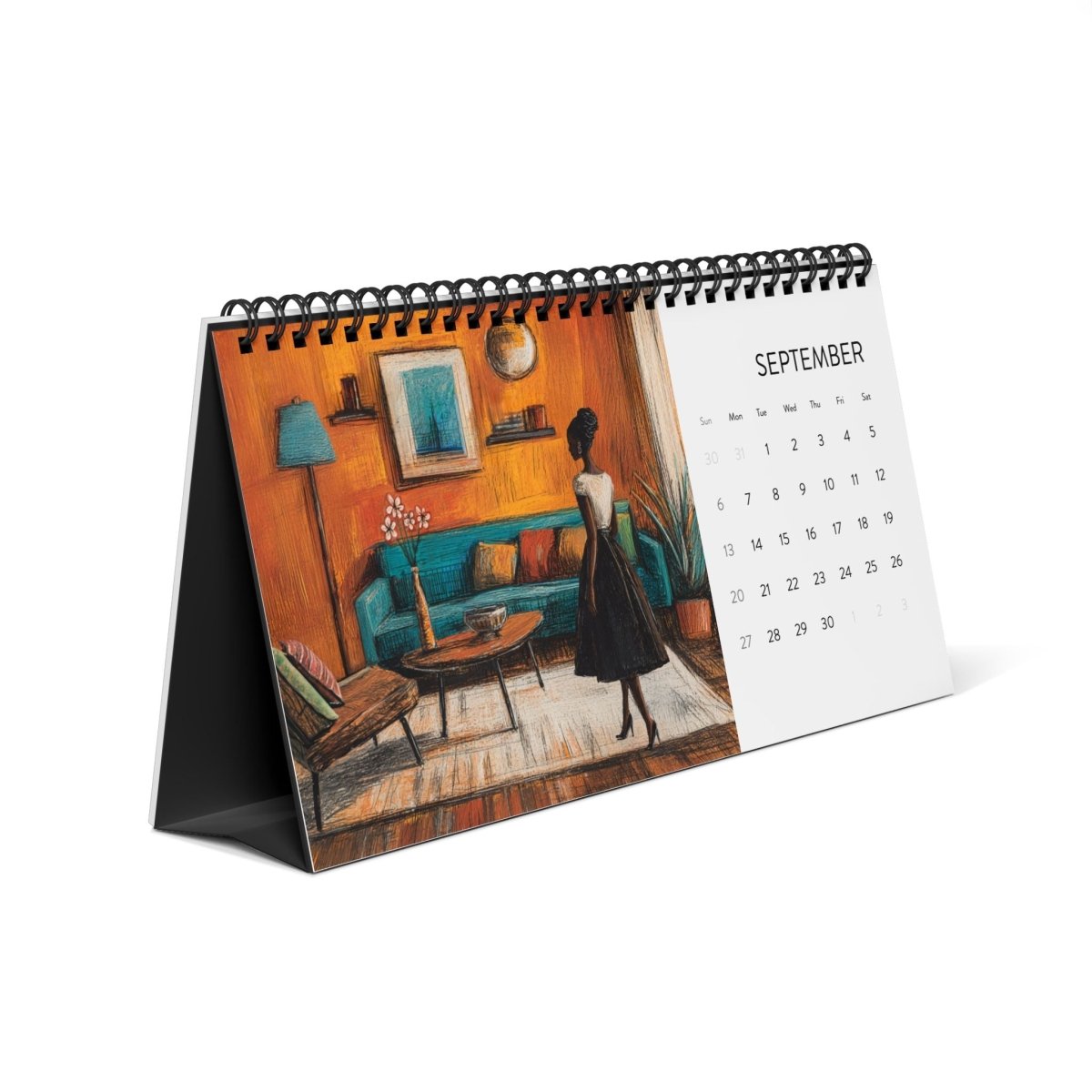 Retro Melanin Vibe 2026 Desktop Calendar - Afrocentric Art by The Trini Gee