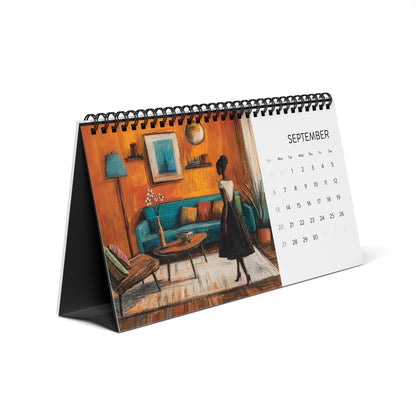 Retro Melanin Vibe 2026 Desktop Calendar - Afrocentric Art by The Trini Gee