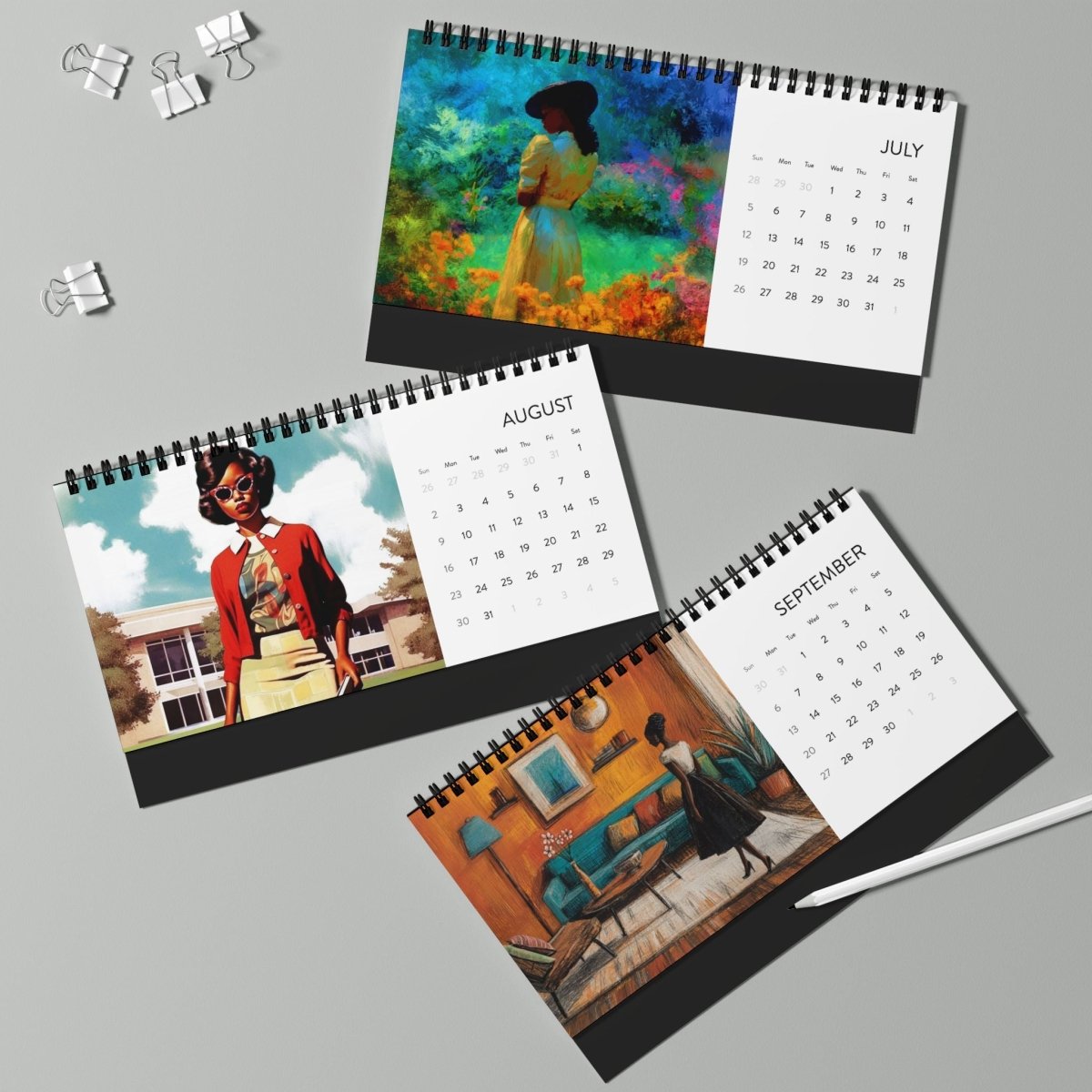 Retro Melanin Vibe 2026 Desktop Calendar - Afrocentric Art by The Trini Gee