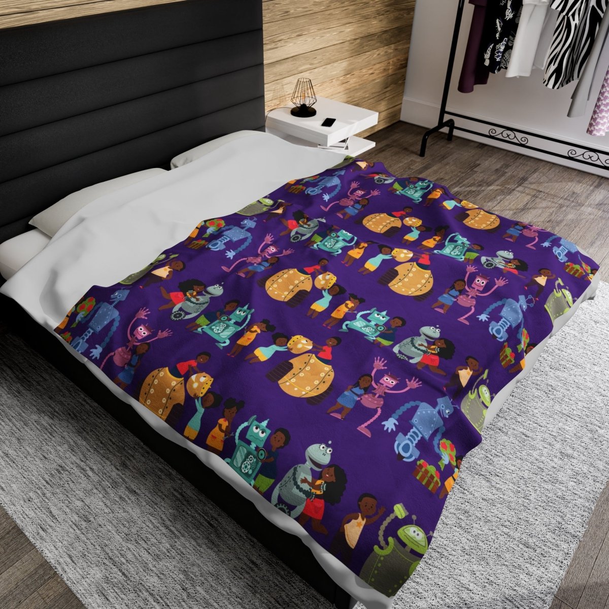 Robotics Throw Blanket - Afrocentric Art by The Trini Gee