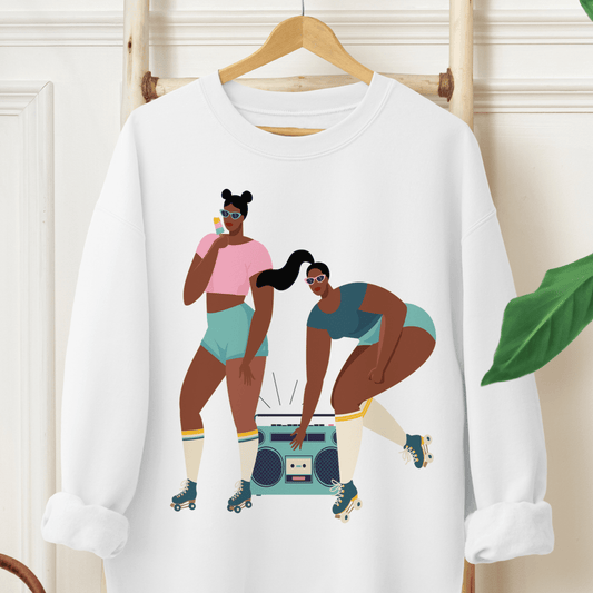 Roller Girls Sweatshirt - Afrocentric Art by The Trini Gee
