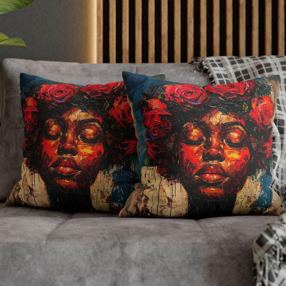 Rose Crown Pillow - Afrocentric Art by The Trini Gee