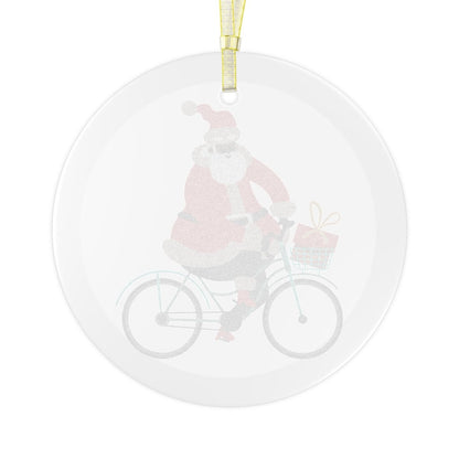 Santa Bike Glass Ornament - Afrocentric Art by The Trini Gee