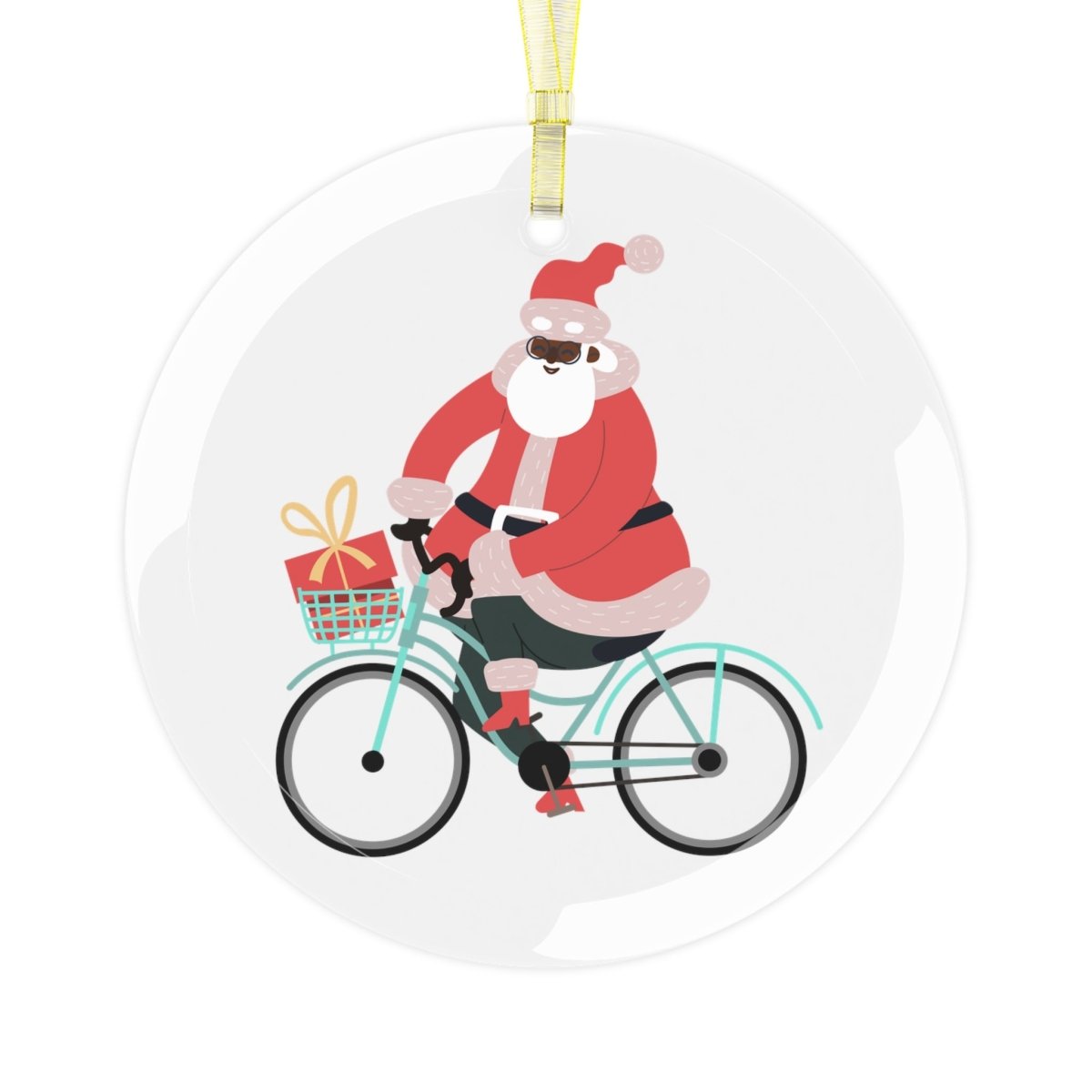Santa Bike Glass Ornament - Afrocentric Art by The Trini Gee