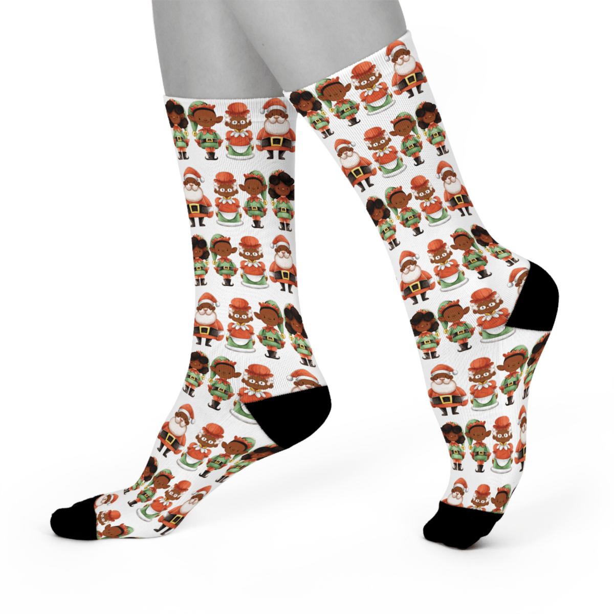 Santa Family Crew Socks - Afrocentric Art by The Trini Gee
