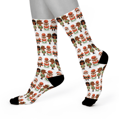 Santa Family Crew Socks - Afrocentric Art by The Trini Gee