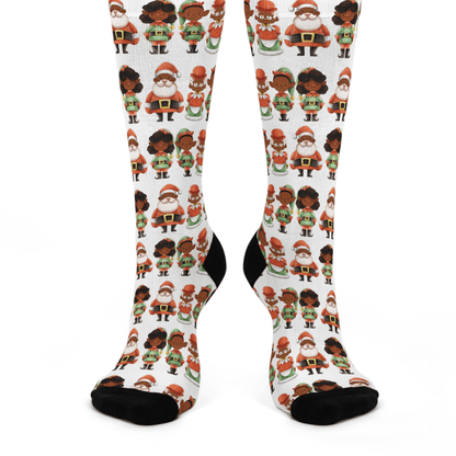 Santa Family Crew Socks - Afrocentric Art by The Trini Gee