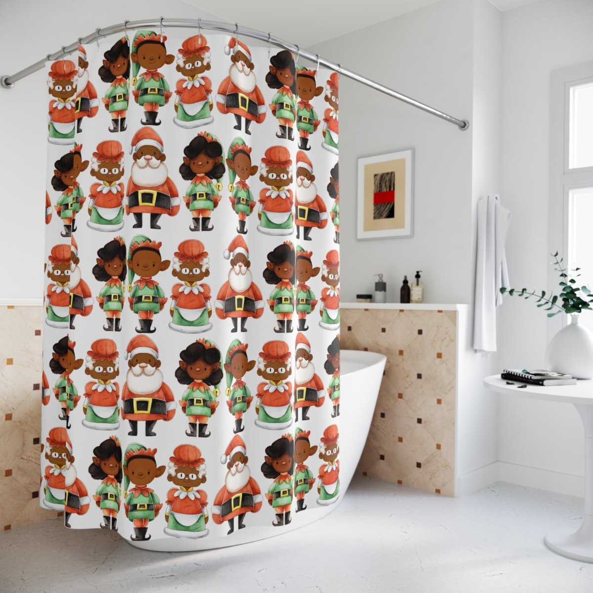 Santa Family Shower Curtain - Afrocentric Art by The Trini Gee