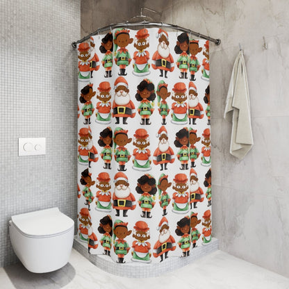Santa Family Shower Curtain - Afrocentric Art by The Trini Gee