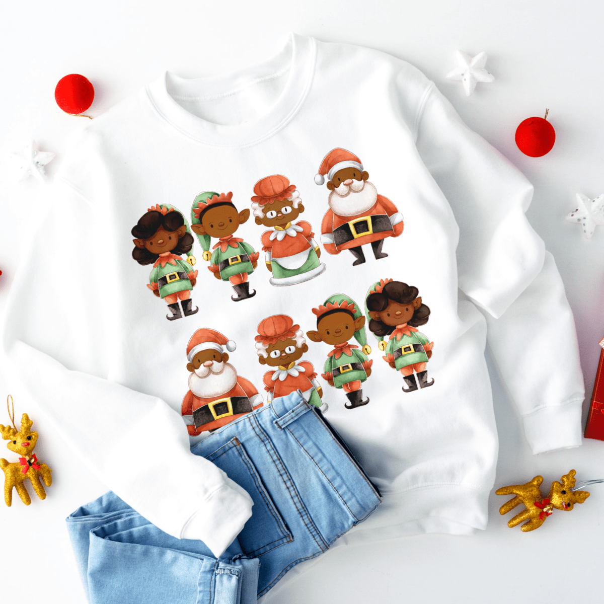 Santa Family Sweatshirt - Afrocentric Art by The Trini Gee
