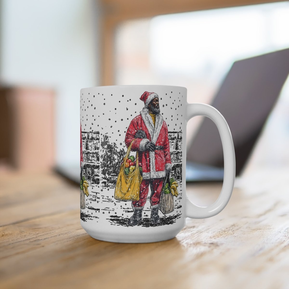 Santa Grocery Run Mug - Afrocentric Art by The Trini Gee