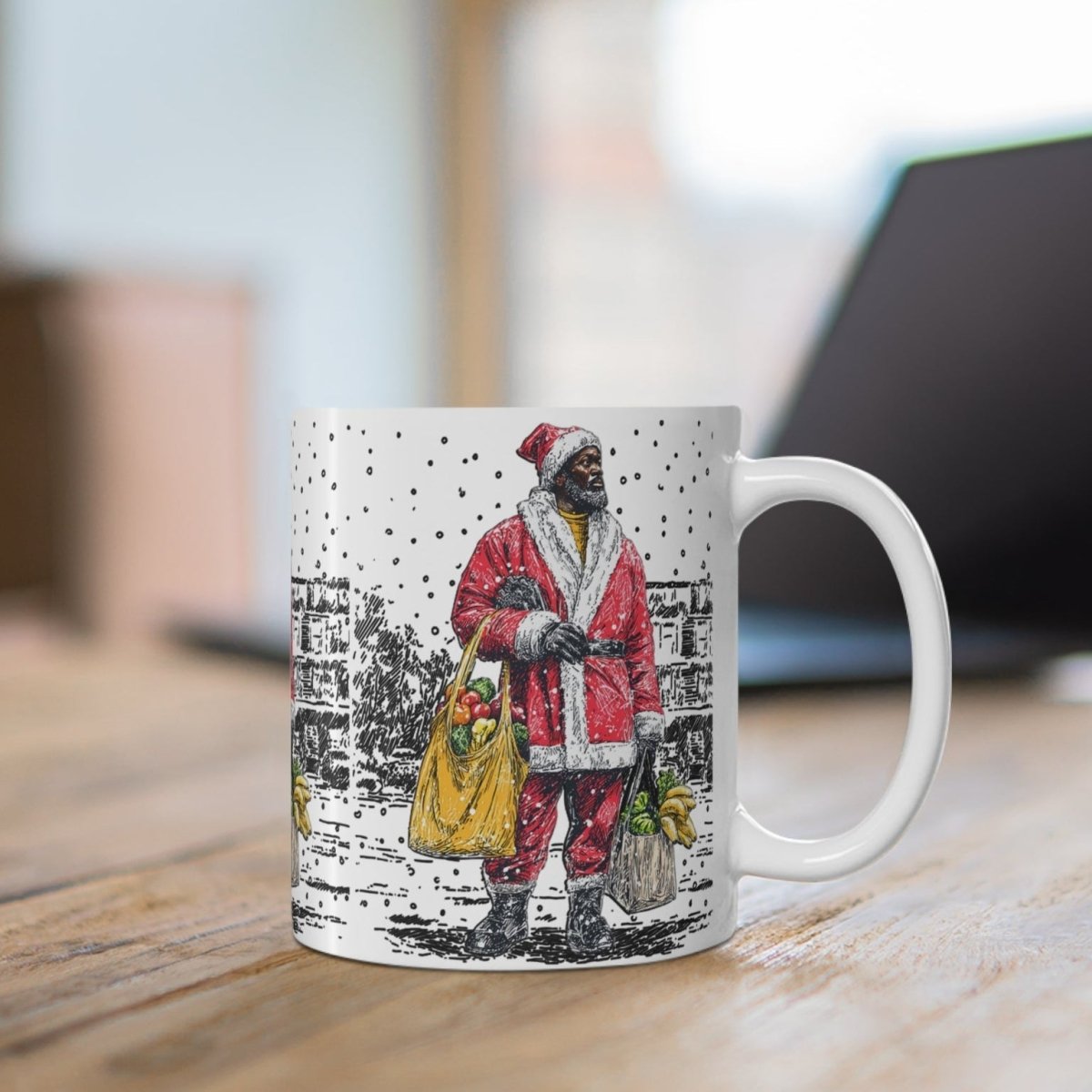 Black Santa on Grocery Store Run Mug