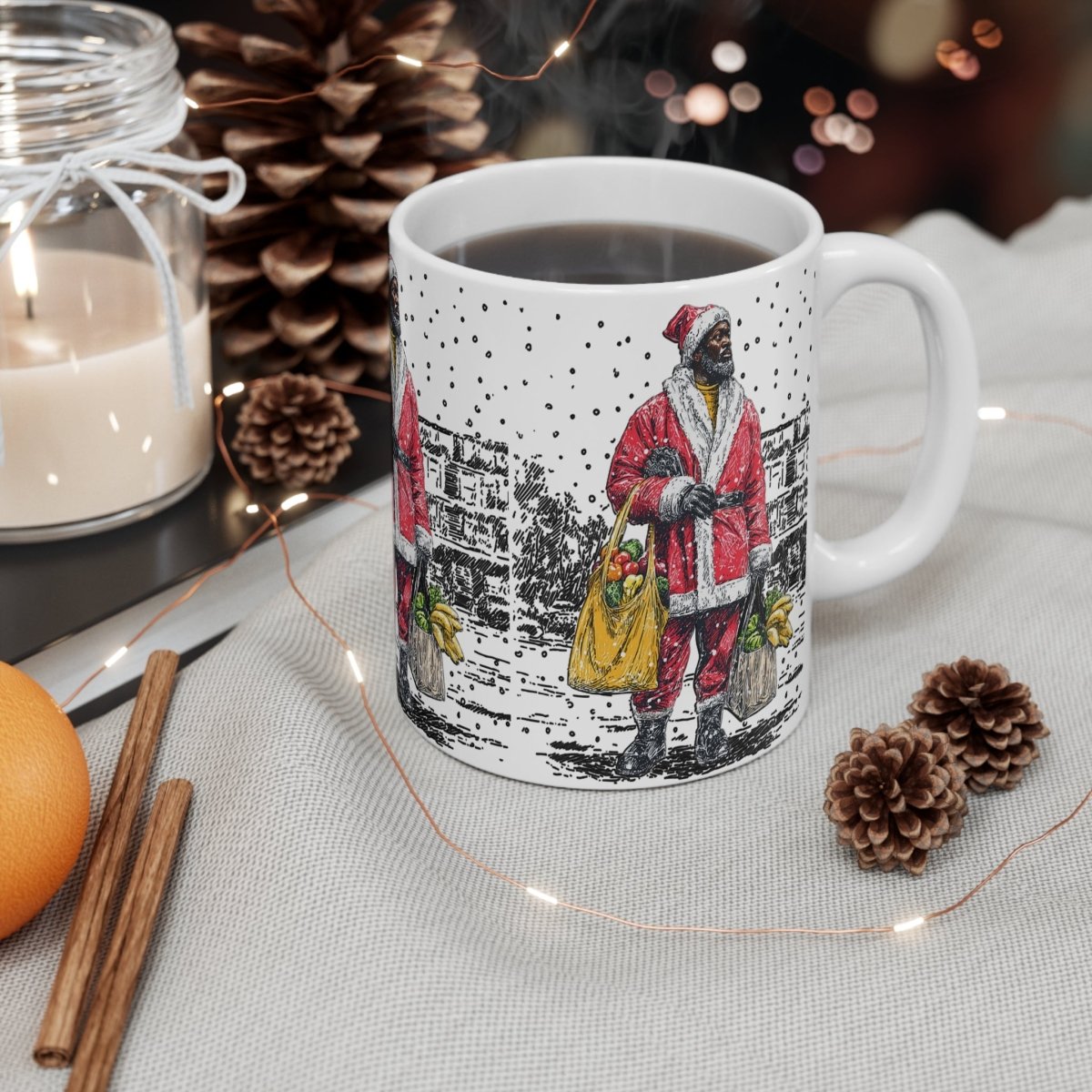 Santa Grocery Run Mug - Afrocentric Art by The Trini Gee