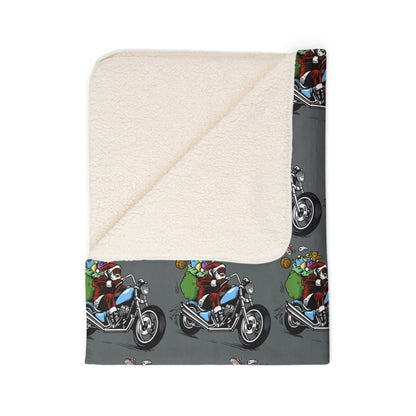 Santa Motorcycle Sherpa Blanket - Afrocentric Art by The Trini Gee