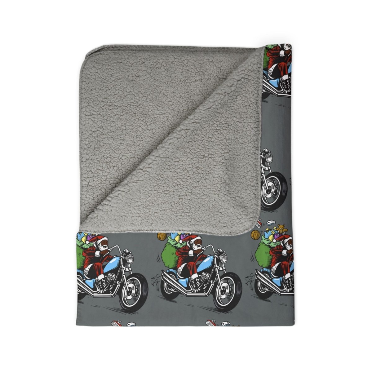 Santa Motorcycle Sherpa Blanket - Afrocentric Art by The Trini Gee