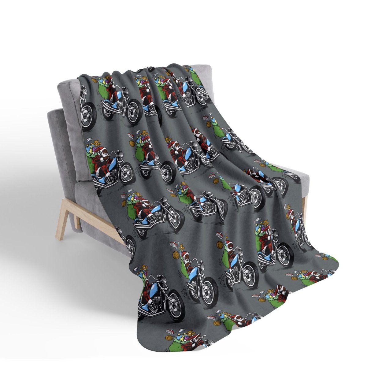 Santa Motorcycle Sherpa Blanket - Afrocentric Art by The Trini Gee