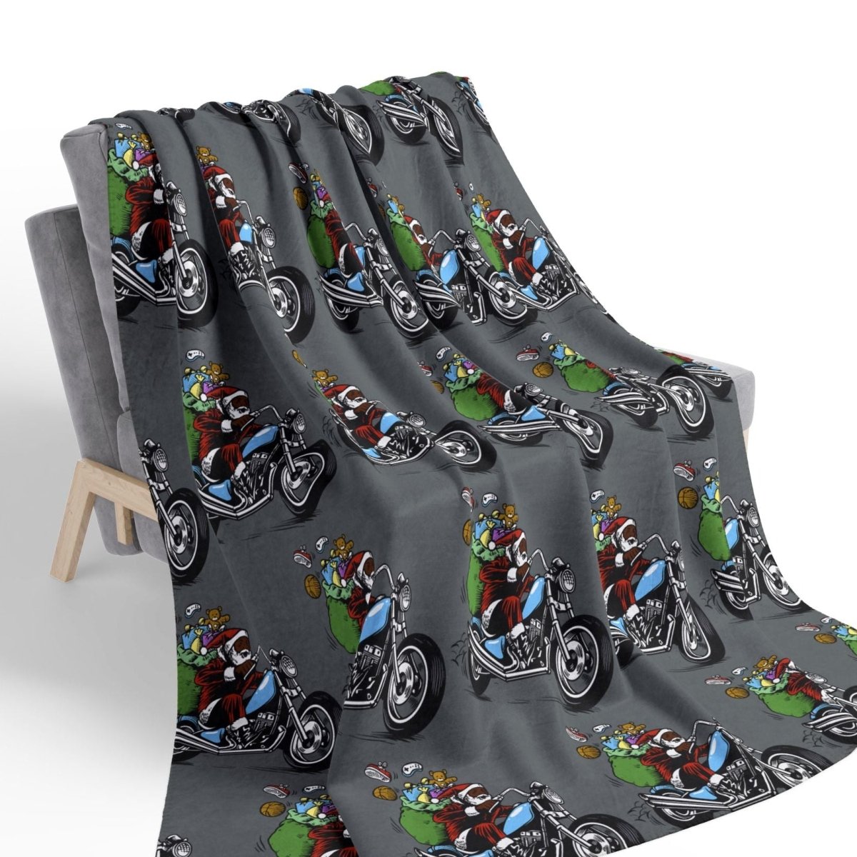 Santa Motorcycle Sherpa Blanket - Afrocentric Art by The Trini Gee