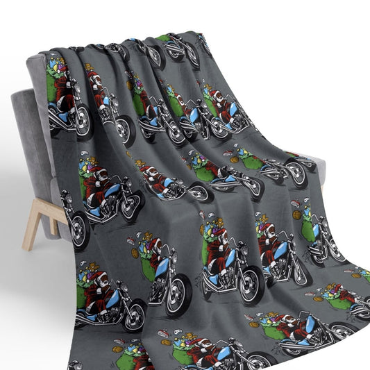 Santa Motorcycle Sherpa Blanket - Afrocentric Art by The Trini Gee