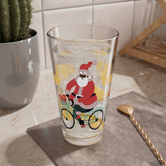 Santa on Bike 16oz Glass - The Trini Gee