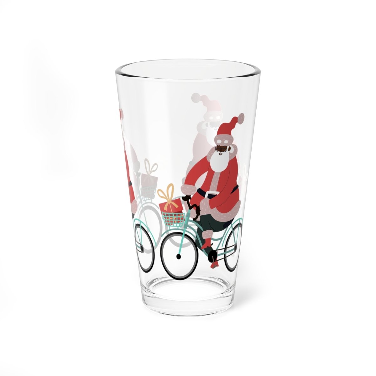 Santa on Bike 16oz Glass - The Trini Gee