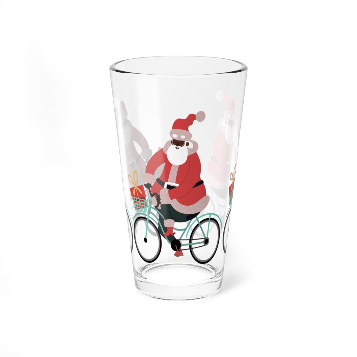 Santa on Bike 16oz Glass - The Trini Gee