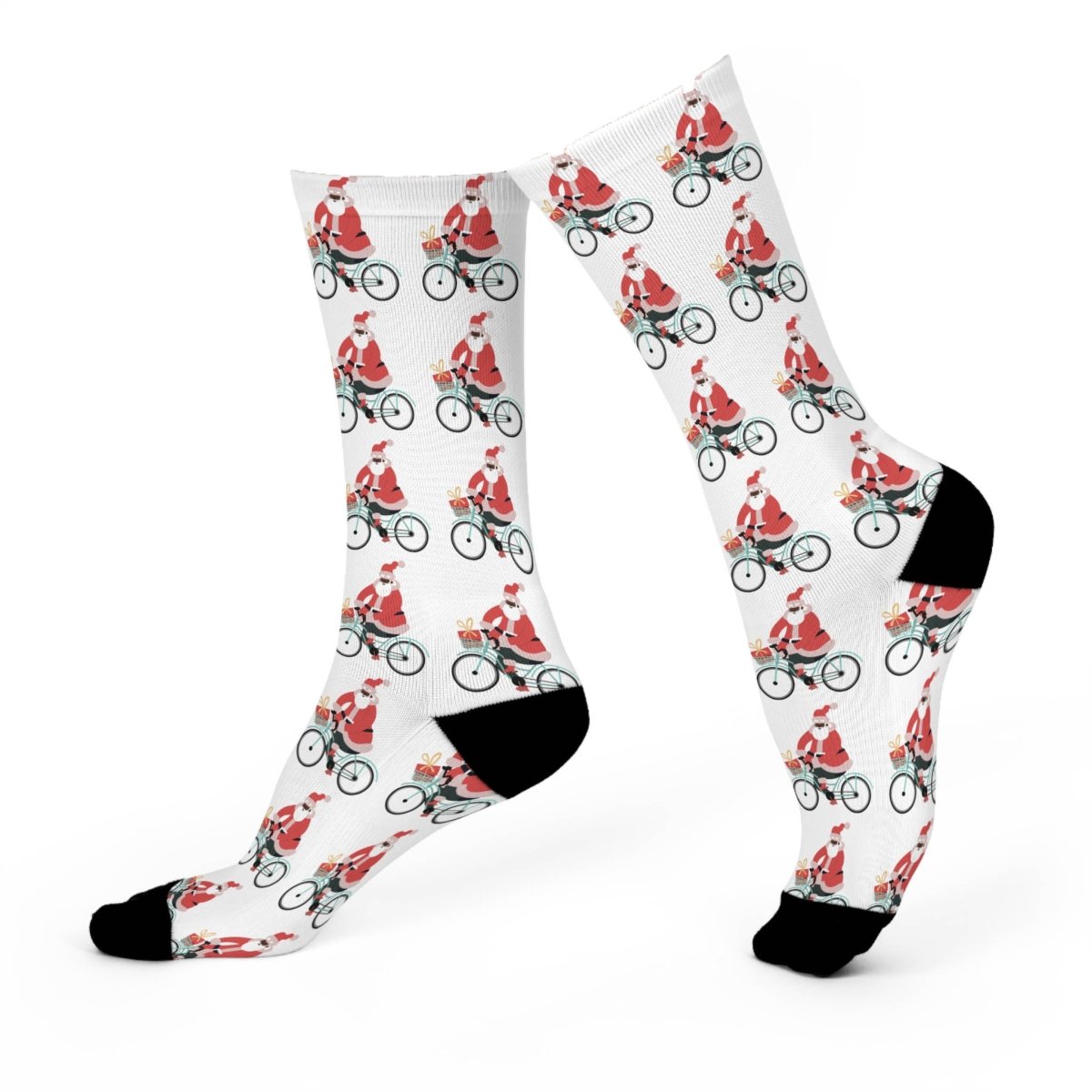 Santa on Bike Socks - Afrocentric Art by The Trini Gee
